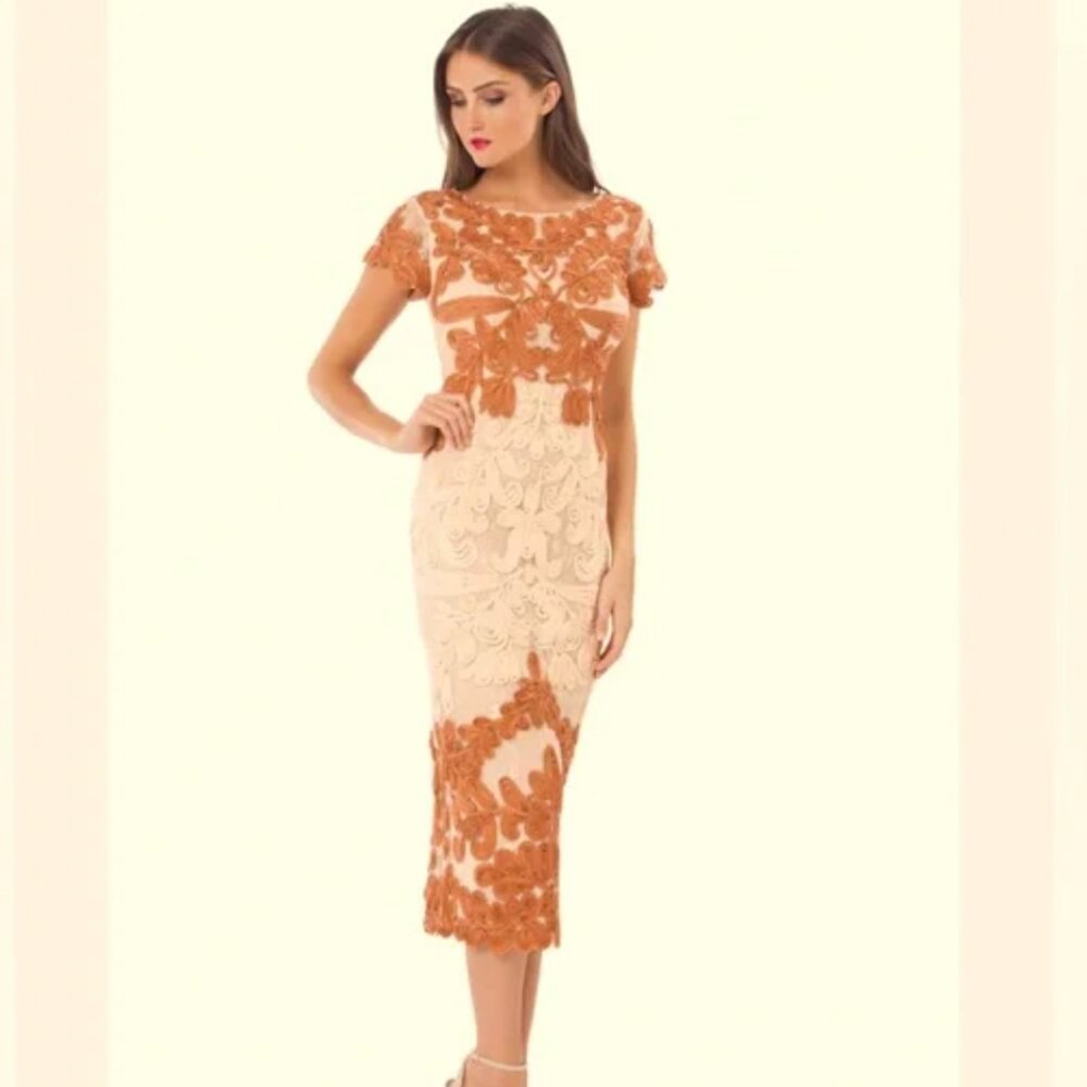 Nordstrom dress Clay color and cream midi Size 10